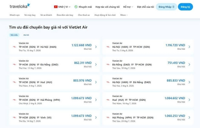 Săn vé máy bay ưu đãi trên Traveloka